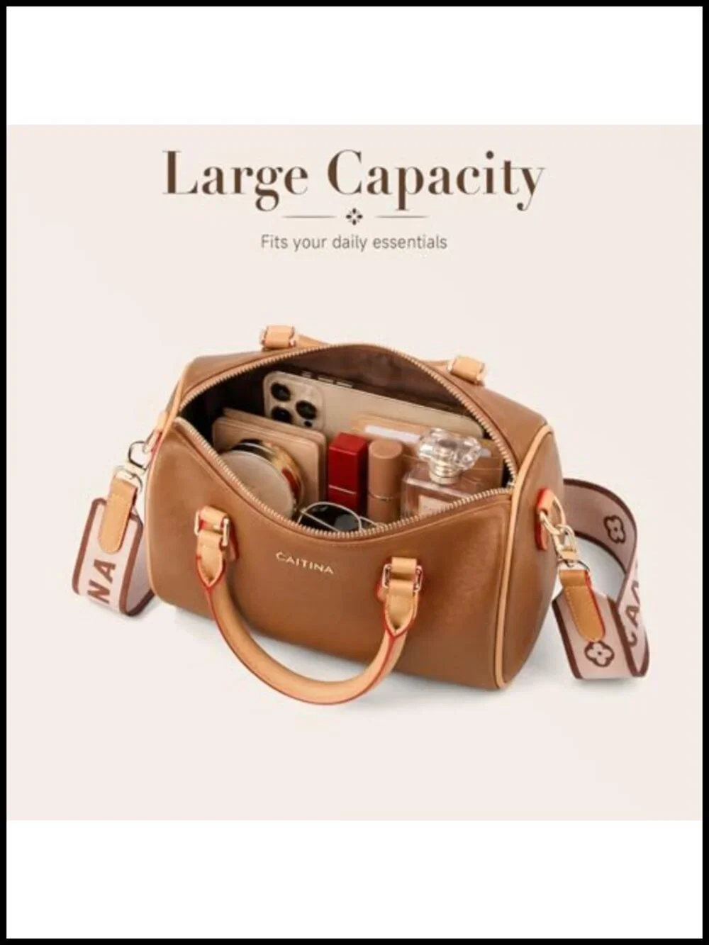 Vegan Leather Boston Barrel Bag Top Handle Satchel with Detachable Crossbody